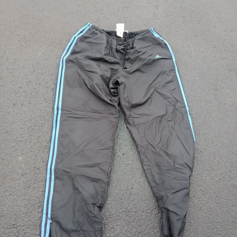 Adidas Track Pants Mens XL Black Blue 3 Stripe Mesh Lined Elastic Waist Athletic